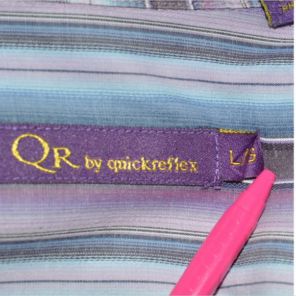 Quickreflex Men sz Large Dress Shirts Vertical Stripes 100% Cotton Purple - Picture 7 of 7